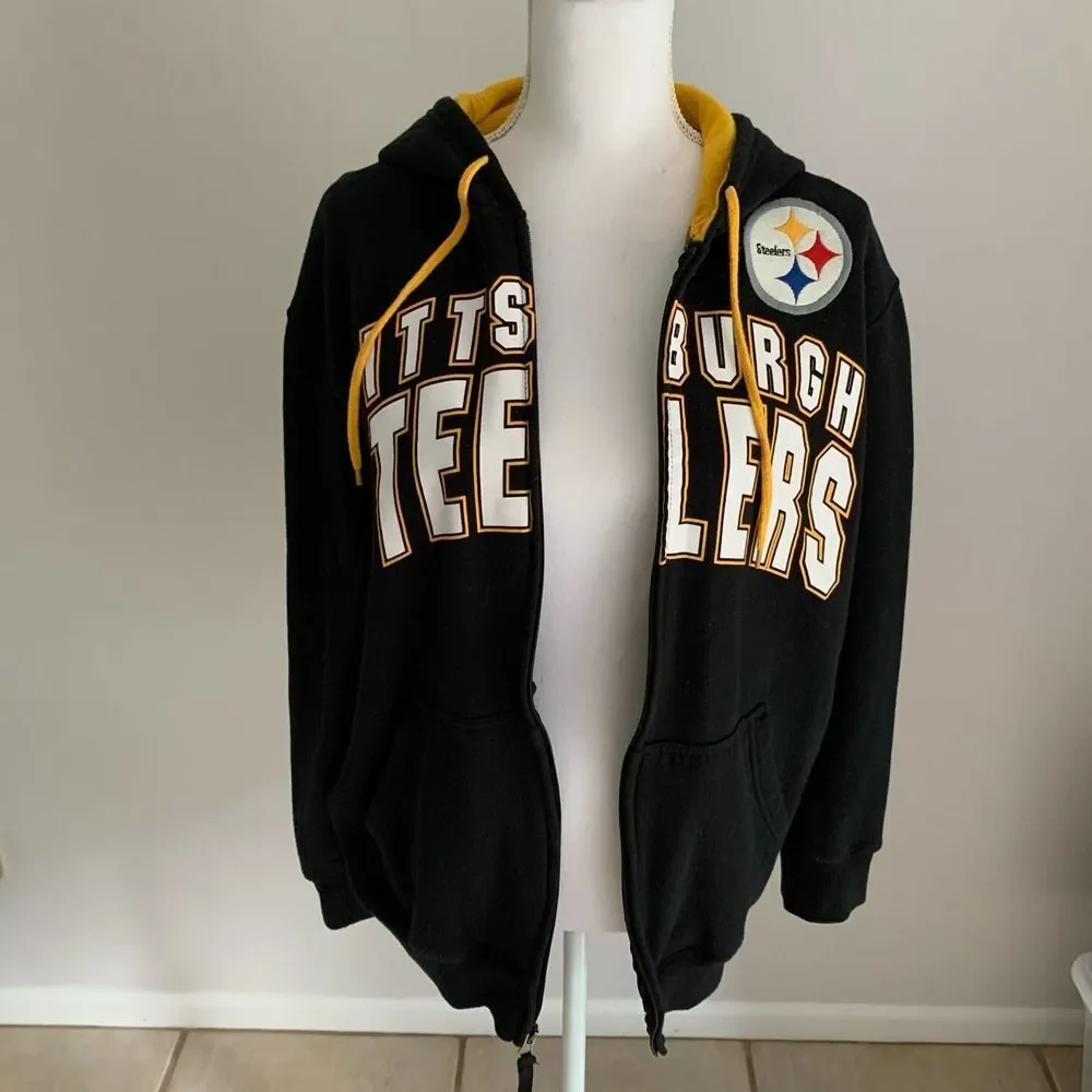 Pittsburgh Steelers NFL Zip Hoodie Black Gold Men’s Size Large